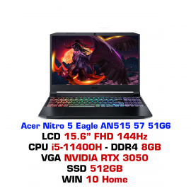 Máy tính xách tay Acer Nitro 5 AN515-57-51G6 - 15FHDIPS 144Hz/i5 11400H/8GB/512/AX/Win/3050 4GB/Black_NH.QD8SV.002